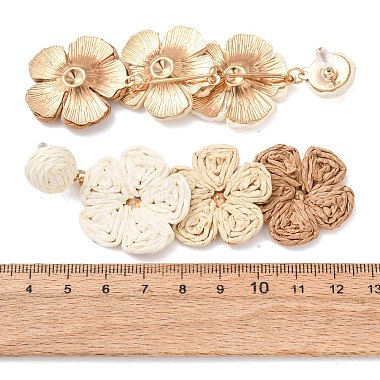 Flower Brass Raffia Dangle Stud Earrings(FS-WGB7A43-01)-2