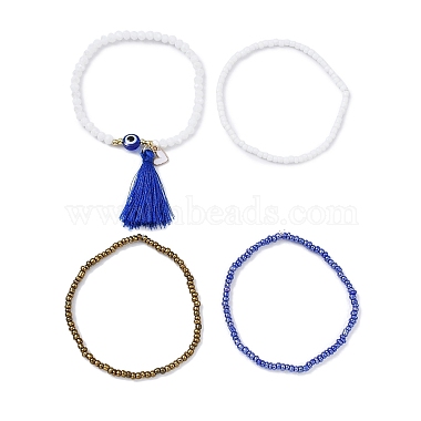 4Pcs 4 Style Glass Seed & Resin Evil Eye Beaded Stretch Bracelets Set(BJEW-JB09896-01)-3