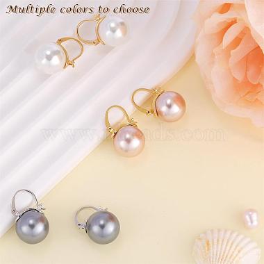 Pearl Earrings Gray Round Ball Hoop Dangle Earrings Stud Elegant Shell Pearl Drop Stud Imitation Freshwater Cultured Pearls Earrings Brass Charms Jewelry Gift for Women(JE1096C)-5