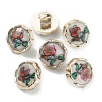 Resin Shank Buttons, with ABS Plastic Findings, 1-Hole, Flat Round with Rose, White, 12.5x9mm, Hole: 3x3.5mm(DIY-WH0410-15B)
