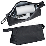 Portable Travel PU Leather Toiletry Storage Bags with Zipper, Makeup Clutch Bags, Triangle, Black, 305x110x137mm(ABAG-WH20027-004A)