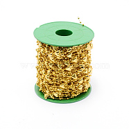 Handmade ABS Plastic Beaded Chains, with Spool, Heart & Round, Gold, Heart: 9x10x5mm, Round: 3mm, about 60m/roll(CHC-CJC0001-04A)