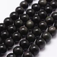 Natural Obsidian Beads Strands, Grade AAA, Round, Black, 8mm, Hole: 1mm, about 49pcs/strand, 15.7 inch(G-D838-8mm-04)
