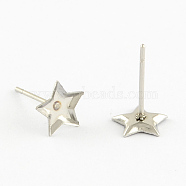 Earring Cabochon Settings 304 Stainless Steel Ear Studs Blank Settings, Stainless Steel Color, Star Tray: 5.5~6x5.5~6mm, 7x7x1.5mm, Pin: 0.7mm(STAS-Q170-10)