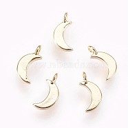Brass Charms, Nickel Free, Moon, Real 18K Gold Plated, 8x4x1mm, Hole: 1.2mm(X-KK-P157-49G-NF)