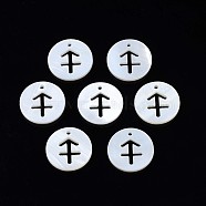 Natural Freshwater Shell Charms, Flat Round with Twelve Constellations, Hollow, Sagittarius, 12x1.5mm, Hole: 0.9mm(SHEL-N027-10C)