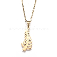 201 Stainless Steel Pendant Necklaces, with Lobster Claw Clasps, Adinkra Gye Nyame, Leaf, Real 18K Gold Plated, 19-3/4 inch(50.3cm)(NJEW-H208-06G)