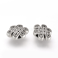 Tibetan Style Alloy Beads, Cadmium Free & Lead Free, Chinese Knot, Antique Silver, 7x10x3.5mm, Hole: 1mm(X-TIBE-Q070-132AS-RS)