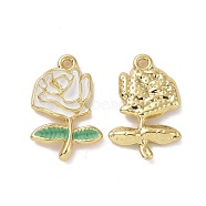 Rack Plating Alloy Enamel Pendants, Light Gold Tone Flower/Rose Charms, White, 22x14x2.5mm, Hole: 1.5mm(PALLOY-O109-14LG-02)