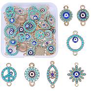 35Pcs 7 Styles Alloy Enamel Connector Charms, Evil Eye Links with Synthetic Turquoise, Mixed Shapes, Golden, 19x12x2.5mm, Hole: 2mm, 5pcs/style(FIND-SZ0003-56)