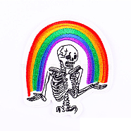 Skull Holding Rainbow Computerized Embroidery Cloth Iron on/Sew on Patches, Costume Accessories, Appliques, Colorful, 73x67mm(RABO-PW0001-117)