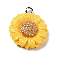 Opaque Resin Pendants, Sunflower Charms with Platinum Plated Iron Loops, Gold, 21x18x5.5mm, Hole: 2mm(FIND-H045-01A)