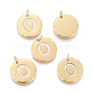 316 Surgical Stainless Steel Pendants, with Shell and Jump Rings, Flat Round with Alphabet, Golden, Letter.O, 15.5x2mm, Hole: 3.6mm(X-STAS-F256-015O-G)