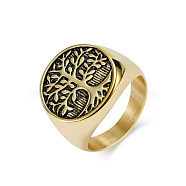 Retro Titanium Steel Tree of Life Finger Ring, Wide Band Ring, Antique Golden, US Size 12 3/4(22mm)(FIND-PW0020-06F-AG)