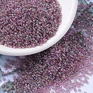 MIYUKI Round Rocailles Beads, Japanese Seed Beads, 11/0, (RR256D) Transparent Dark Smoky Amethyst AB, 2x1.3mm, Hole: 0.8mm, about 1111pcs/10g(X-SEED-G007-RR0256D)