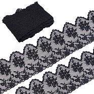 Gorgecraft 5 Yards Flat Nylon Mesh Embroidered Lace Trim, Floral Pattern, Black, 4-1/4~4-3/8 inch(109~110mm)(OCOR-GF0001-86B)