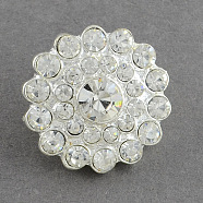 Shining Flower Alloy Grade A Crystal Rhinestone Slide Charms Beads, Silver Color Plated, Crystal, 21x11.5mm, Hole: 10x4mm(RB-R008-07)