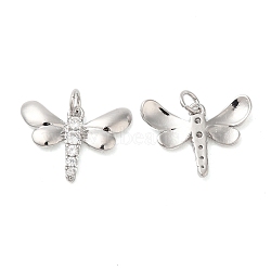 Brass with Cubic Zirconia Pendants, Dragonfly Charm, Real Platinum Plated, 16x20x2mm, Hole: 3mm(KK-G468-52P)
