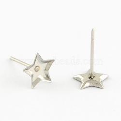 Earring Cabochon Settings 304 Stainless Steel Ear Studs Blank Settings, Stainless Steel Color, Star Tray: 5.5~6x5.5~6mm, 7x7x1.5mm, Pin: 0.7mm(STAS-Q170-10)