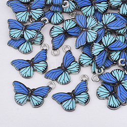 Printed Alloy Pendants, with Enamel, Butterfly, Platinum, Royal Blue, 13x20x2mm, Hole: 1.6mm(X-PALLOY-R111-13B)