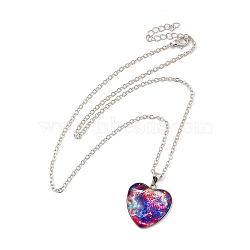 Glass Heart with Cloud Pendant Necklace, Platinum Alloy Jewelry for Women, Royal Blue, 20.24 inch(51.4cm)(NJEW-H165-01A)