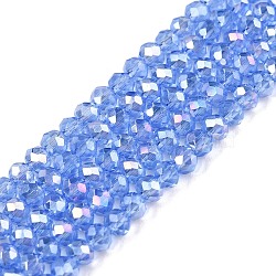 Electroplate Glass Beads Strands, AB Color Plated, Faceted, Rondelle, Light Sky Blue, 3.5~3.8x3mm, Hole: 0.4mm, about 113~115pcs/strand, 12.80~12.99 inch(32.5~33cm)(EGLA-A044-T3mm-B14)