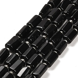 Natural Obsidian Beads Strands, with Seed Beads, Faceted Column, 9~11x6~7.5x6~7.5mm, Hole: 1.2mm, about 30pcs/strand, 15.16~15.55 inch(38.5~39.5cm)(G-G068-A03-01)