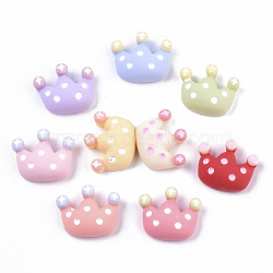 Opaque Resin Cabochons, Crown with Polka Dot, Mixed Color, 18x22x9mm(CRES-N022-89)