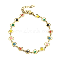 Enamel Heart Link Chain Bracelet, Vacuum Plating Golden 201 Stainless Steel Bracelet, Colorful, 6-3/4 inch(17.3cm)(BJEW-A142-04G)
