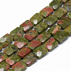 Natural Unakite Bead Strands, Faceted, Rectangle, 11x8x5mm, Hole: 1mm, about 18pcs/strand, 7.8 inch(G-T072-08)