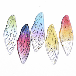 Transparent Epoxy Resin Big Pendants, with Gold Foil, Insects Wing, Mixed Color, 51x16.5x1~2.5mm, Hole: 1.2mm(X-RESI-T046-01)