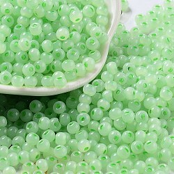 Glass Seed Beads, Imitation Cat Eye, Rondelle, Pale Green, 4x3.3mm, Hole: 1.4mm(SEED-M011-02A-05)