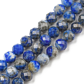 Natural Lapis Lazuli Beads Strands, Round, Faceted, 3mm, Hole: 0.5mm, about 144~146pcs/strand, 15.35 inch(39cm)