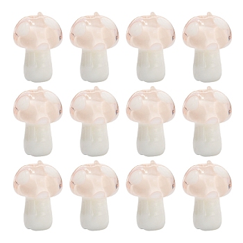 10Pcs Mushroom Handmade Lampwork Beads, Misty Rose, 12.5~14x10~11mm, Hole: 1.5mm