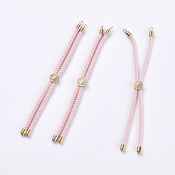 Nylon Twisted Cord Bracelet Making, Slider Bracelet Making, with Brass Findings, Cadmium Free & Lead Free, Long-Lasting Plated, Tree of Life, Pink, Real 18K Gold Plated, 210~220x2mm, Hole: 2mm