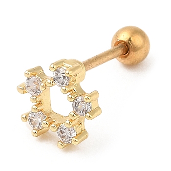 Brass Micro Pave Clear Cubic Zirconia Stud Earrings, with 316 Stainless Steel Pin and Ear Nut, Flower, Golden, 6x6.5mm