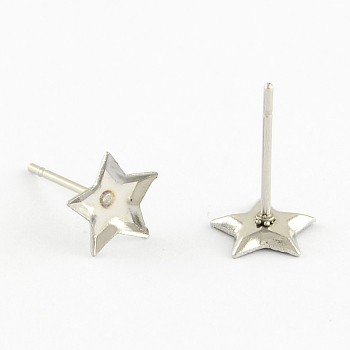 Earring Cabochon Settings 304 Stainless Steel Ear Studs Blank Settings, Stainless Steel Color, Star Tray: 5.5~6x5.5~6mm, 7x7x1.5mm, Pin: 0.7mm