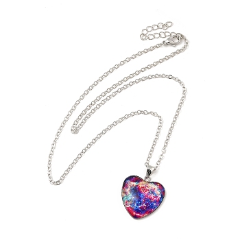 Glass Heart with Cloud Pendant Necklace, Platinum Alloy Jewelry for Women, Royal Blue, 20.24 inch(51.4cm)