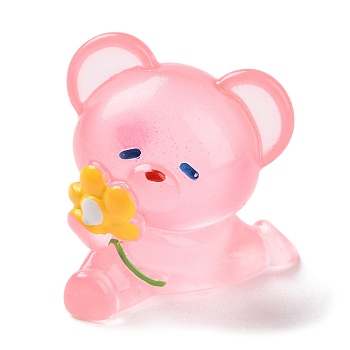 Luminous Resin Cute Little Bear Ornaments, Glow in the Dark, Micro Landscape Decoration, Pink, 32x22x32mm