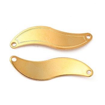 201 Stainless Steel Connector Charms, Wave Links, Real 24K Gold Plated, 30x9x0.8mm, Hole: 1.5mm