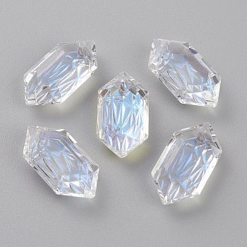 Embossed Glass Rhinestone Pendants, Bicone, Faceted, Moonlight, 20x10x5.5mm, Hole: 1.6mm