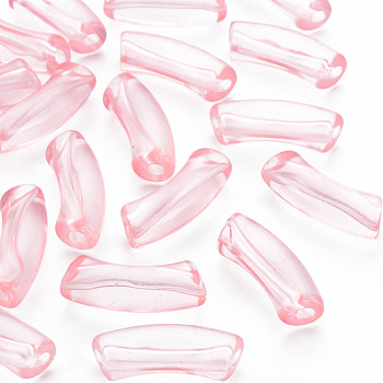 Transparent Acrylic Beads, Curved Tube, Pink, 36x13.5x11.5mm, Hole: 4mm, about 148pcs/500g