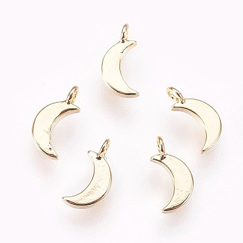 Brass Charms, Nickel Free, Moon, Real 18K Gold Plated, 8x4x1mm, Hole: 1.2mm