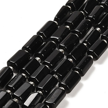 Natural Obsidian Beads Strands, with Seed Beads, Faceted Column, 9~11x6~7.5x6~7.5mm, Hole: 1.2mm, about 30pcs/strand, 15.16~15.55 inch(38.5~39.5cm)