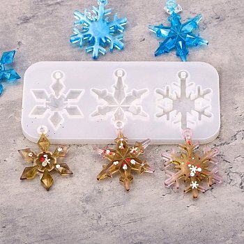 DIY Pendant Silicone Molds, Resin Casting Molds, Clay Craft Mold Tools, Snowflake, White, 147x70x8.5mm, Hole: 4mm
