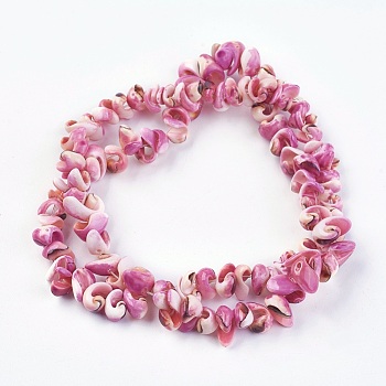 Natural Spiral Shell Beads Strands, Dyed, Nuggets, Hot Pink, 7~12mm, Hole: 1mm, about 100pcs/strand, 16.33 inch(41.5cm)