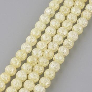 Synthetic Crackle Quartz Beads Strands, Round, Dyed, Pale Goldenrod, 8mm, Hole: 1mm, about 50pcs/strand, 15.7 inch
