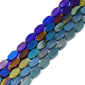 Painted Transparent Glass Beads Strands, Oval, Mixed Color, 10x6x3mm, Hole: 1mm, about 54~60Pcs/strand, 20.47~23.62''(52~60cm)