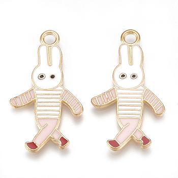 Alloy Bunny Pendants, Cadmium Free & Lead Free, with Enamel, Rabbit, Light Gold, Colorful, 31.5x17x1.5mm, Hole: 2mm