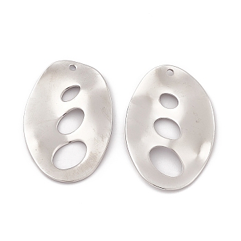 304 Stainless Steel Pendants, Oval Charm, Stainless Steel Color, 34x22x1mm, Hole: 1.5mm